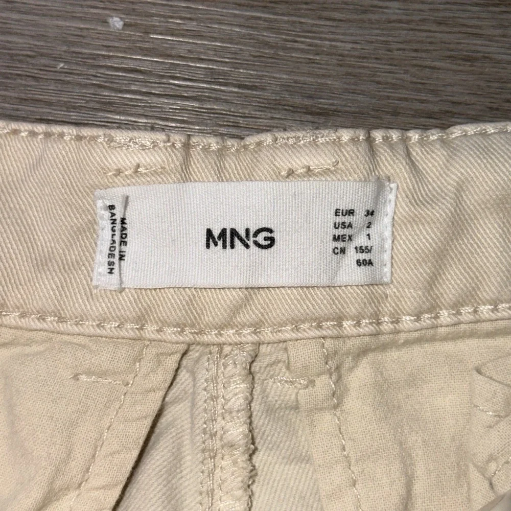 Mango Beige Straight-Fit Mid-Rise Denim Pants Womens Size 2 Cotton Linen Blend